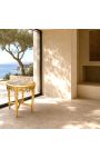 Rundt sidebord i beige marmor i Louis XVI stil med forgyldt træ - 9