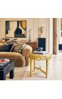 Round Louis XVI style beige marble side table with gilt wood - 4