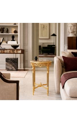 Visok model Louis XVI stil bež mramornog stola s pozlaćenim drvom - 2
