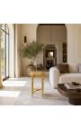 Modelo alto redondo Louis XVI Mesa de lado de mármol beige estilo con madera dorada. - 5