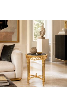 Hög modell runt Louis XVI Stil svart marmor sidobord med förgyllt trä - 2
