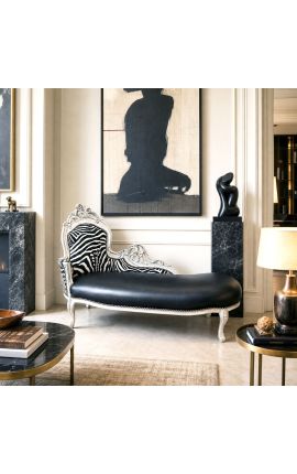 Stor barock schäslong zebra och svart konstläder med silverträ - 2