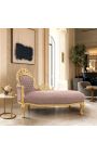 Sezlong mare baroc din catifea taupe si lemn auriu - 4