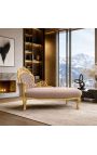 Chaise longue grande tela barroca velvet taupe y madera dorada - 6