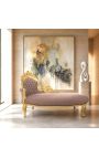 Sezlong mare baroc din catifea taupe si lemn auriu - 7