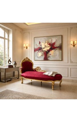 Grande chaise longue in tessuto satinato rosso e legno dorato - 2