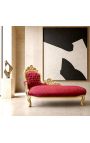 Grande méridienne baroque tissu satiné rouge et bois doré - 3