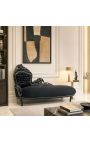 Sezlong mare baroc catifea neagra si lemn negru - 9
