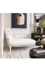 Chaise longue barroca gran de teixit d'imitació de pell blanca i fusta blanca - 2