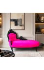 Grande méridienne baroque tissu rose fuchsia et bois laqué noir - 3