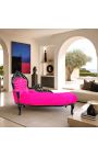 Große barocke Chaiselongue aus fuchsiafarbenem Samt und schwarzem Holz - 10