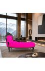 Grande méridienne baroque tissu rose fuchsia et bois laqué noir - 4