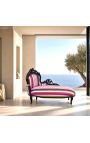 Chaise longue grande tela baroque multicolor y madera lacada negra - 4