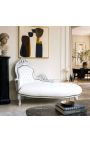 Grande chaise longue barocca in pelle bianca e legno argento - 3