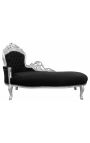 Large baroque chaise longue black velvet fabric and silver wood - 15