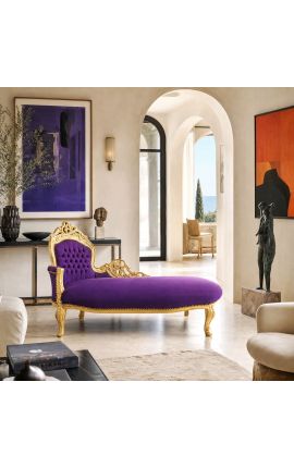Sezlong mare baroc din catifea mov si lemn auriu - 2