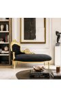 Chaise longue barroca gran de teixit de vellut negre i fusta daurada - 4