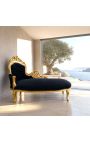 Chaise longue barroca gran de teixit de vellut negre i fusta daurada - 10