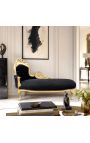 Large baroque chaise longue black velvet fabric and gold wood - 3