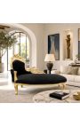 Large baroque chaise longue black velvet fabric and gold wood - 6