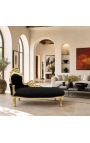 Large baroque chaise longue black velvet fabric and gold wood - 5