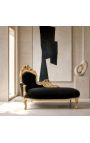 Chaise longue barroca gran de teixit de vellut negre i fusta daurada - 11