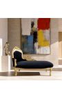 Large baroque chaise longue black velvet fabric and gold wood - 9