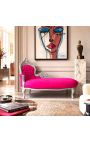 Stor barock schäslong i fuchsia rosa sammetstyg och silverträ - 3