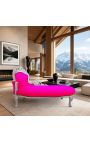 Stor barokk sjeselong i fuchsia rosa fløyelsstoff og sølvtre - 9