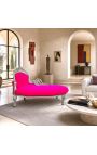 Stor barock schäslong i fuchsia rosa sammetstyg och silverträ - 11