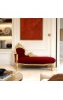 Large baroque chaise longue burgundy velvet fabric and gold wood - 5