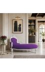 Large baroque chaise longue purple velvet fabric and silver wood - 6
