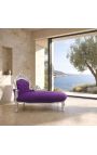 Large baroque chaise longue purple velvet fabric and silver wood - 4
