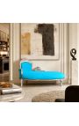 Chaise longue barroca gran de teixit de vellut blau turquesa i fusta platejada - 10