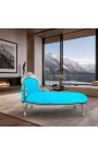 Chaise longue barroca gran de teixit de vellut blau turquesa i fusta platejada - 6