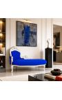 Large baroque chaise longue dark blue velvet fabric and silver wood - 2