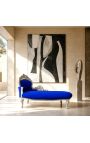 Large baroque chaise longue dark blue velvet fabric and silver wood - 3