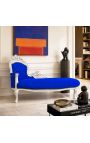 Large baroque chaise longue dark blue velvet fabric and silver wood - 7