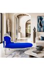 Large baroque chaise longue dark blue velvet fabric and silver wood - 5