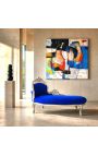 Large baroque chaise longue dark blue velvet fabric and silver wood - 8