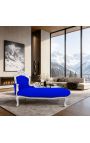 Large baroque chaise longue dark blue velvet fabric and silver wood - 10
