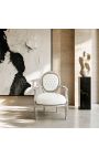 Baroque armchair Louis XVI style white leatherette and silver wood - 8