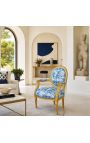 [Limited Edition] Louis XVI Кресло в стиле барокко с Toile de Jouy тканью синим и позолоченным деревом - 7