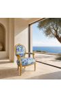 [Limited Edition] Louis XVI Poltrona de estilo barroco com tecido de tecido azul e madeira dourada - 12