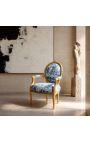[Limited Edition] Louis XVI Poltrona in stile barocco con tessuto TILE de Jouy in tessuto blu e legno dorato - 8