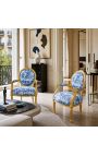 [Limited Edition] Louis XVI Poltrona in stile barocco con tessuto TILE de Jouy in tessuto blu e legno dorato - 3