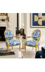 [Limited Edition] Louis XVI barokni stil naslonjač s toaleom de jouy tkanina plava i pozlaćena drva - 2