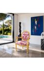[Limited Edition] Louis XVI Poltrona de estilo barroco com tecido Tile de Jouy e madeira dourada - 3