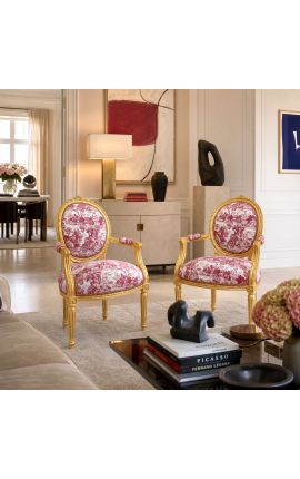 [Limited Edition] Louis XVI Baročni fotelj s stilom s toplem de jouy tkanine in pozlačenim lesom - 2
