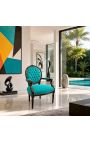 Fauteuil Louis XVI de style baroque velours vert et bois noir - 5
